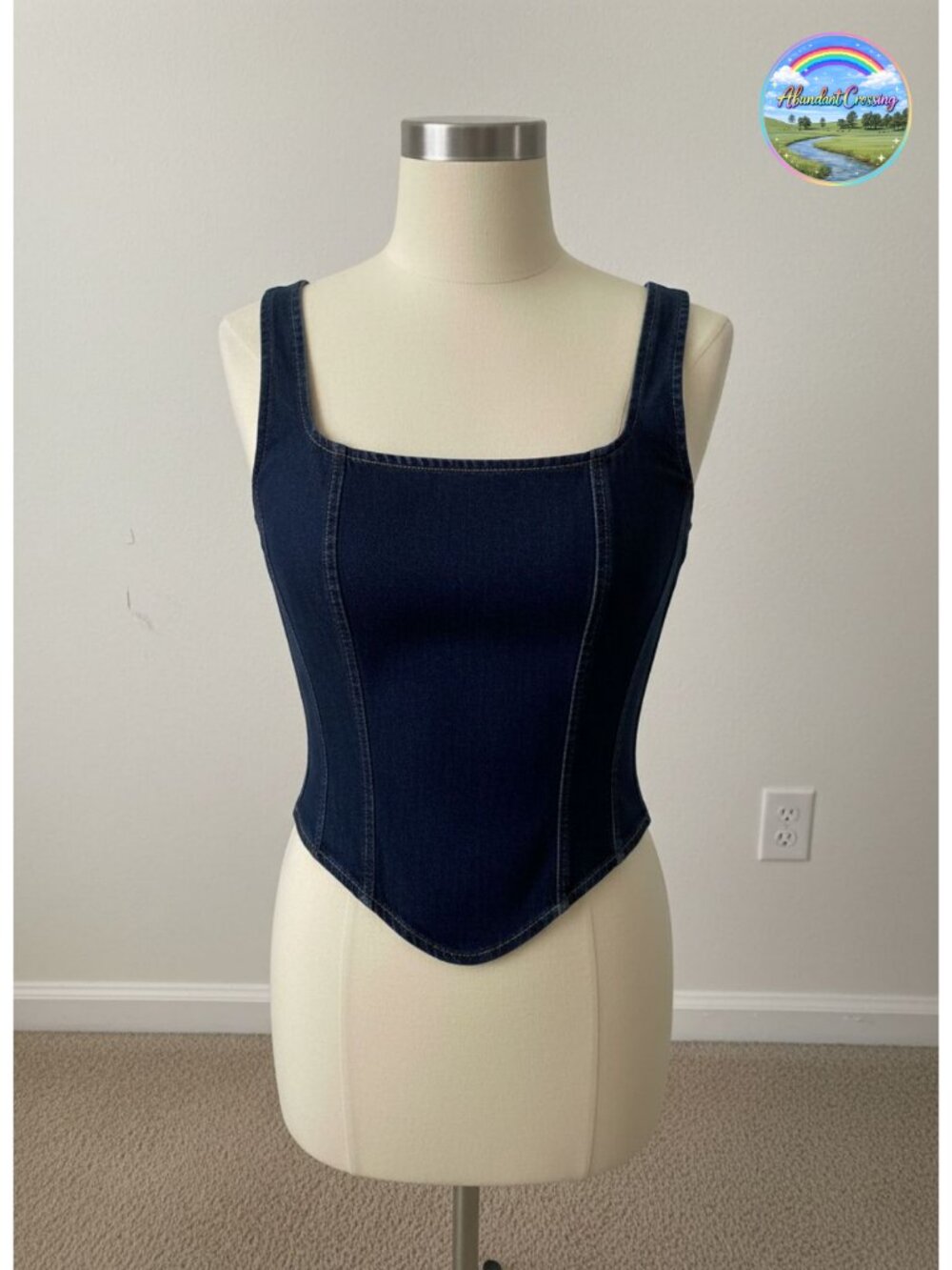 Denim Corset Tank Top Crop Sleeveless Zip Back Y2K